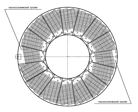 Схема расположения сотоблоков для круглого в плане осветлителя - компания  «Экохолдинг»